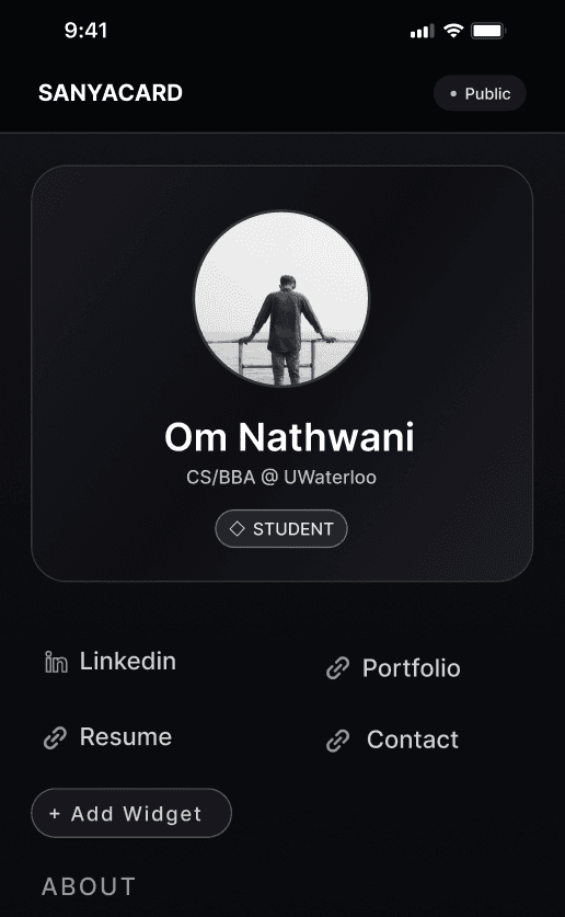 Build your SanyaCard profile from scratch or with a template.